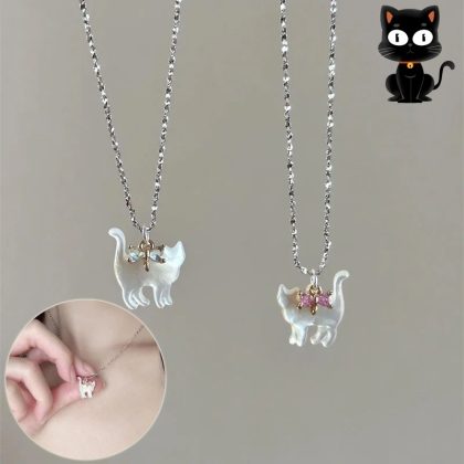 Fashion Jewelry Cute Transparent Cat Rhinestone Pendant Necklace Silver Plated Chain Women Girls Fashion Collar Necklace Party Gift